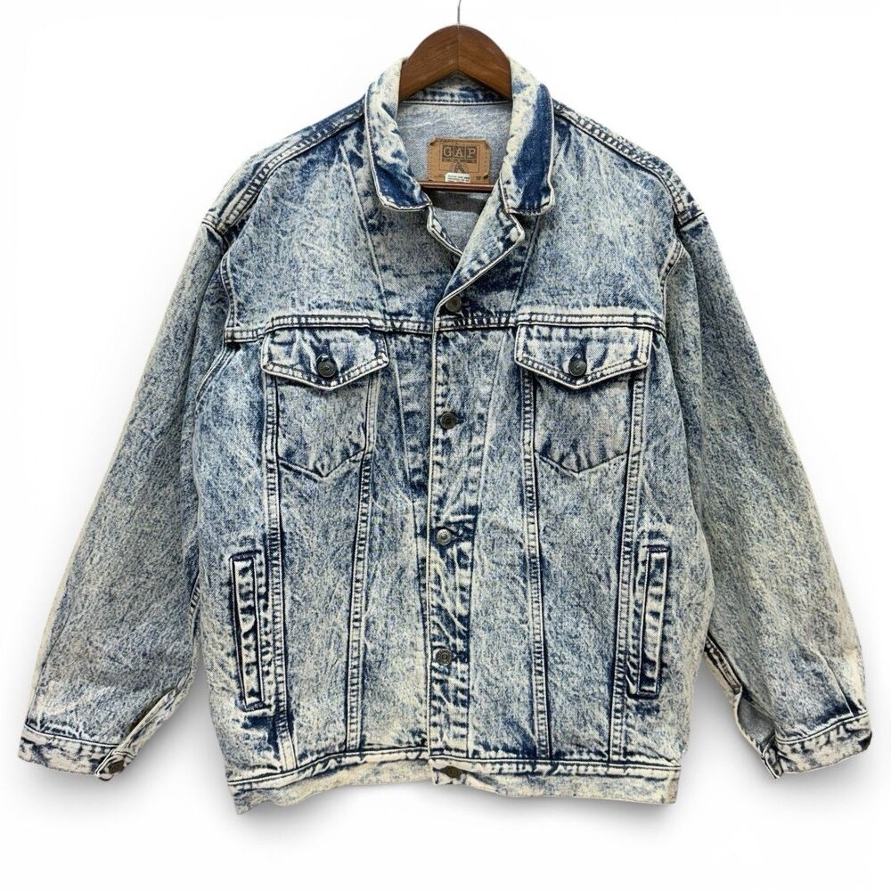 Vintage Gap Denim Trucker Jacket Mens Small Acid Wash Jean 90s Made in USA Retro